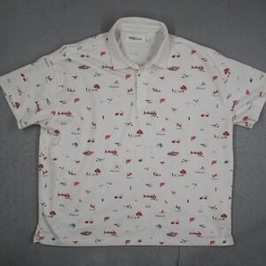 Stephen Malbon Fabletics Mens White Novelty Print Polo Shirt Large AOP